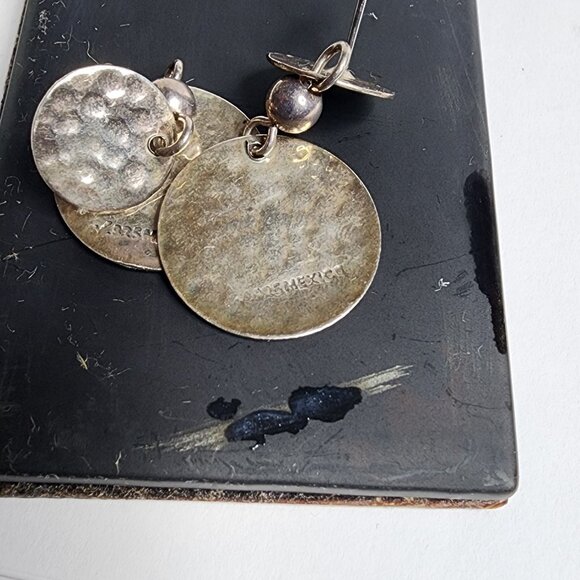 925 Sterling Silver Vintage Earrings Hammers Mexican Dangle Tarnish patina - Picture 7 of 7